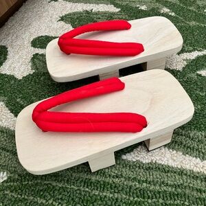 Japanese Geta Wooden Sandals with Red Straps